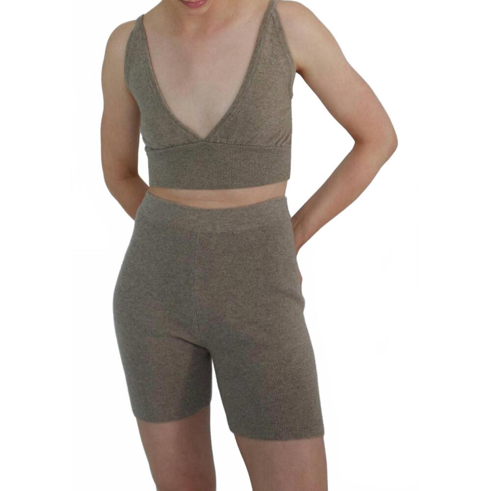 NEW W. CASHMERE cashmere brooke biker shorts in tan